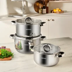 Karaca Stahltopf Sets-Magnus XLarge 6-teiliges Edelstahl-Topfset mit Induktionsboden