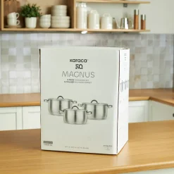 Karaca Stahltopf Sets-Magnus XLarge 6-teiliges Edelstahl-Topfset mit Induktionsboden