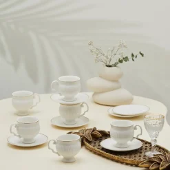 Karaca Mokka & Espressotassen Set-Malta Kaffeetassen-Set, 6 Personen, 100 ml Weıß01