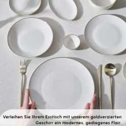 Karaca Tafelservice Für 12 Personen-Marcelo Geschirr und Frühstücks Set, 88 Teilig Gold
