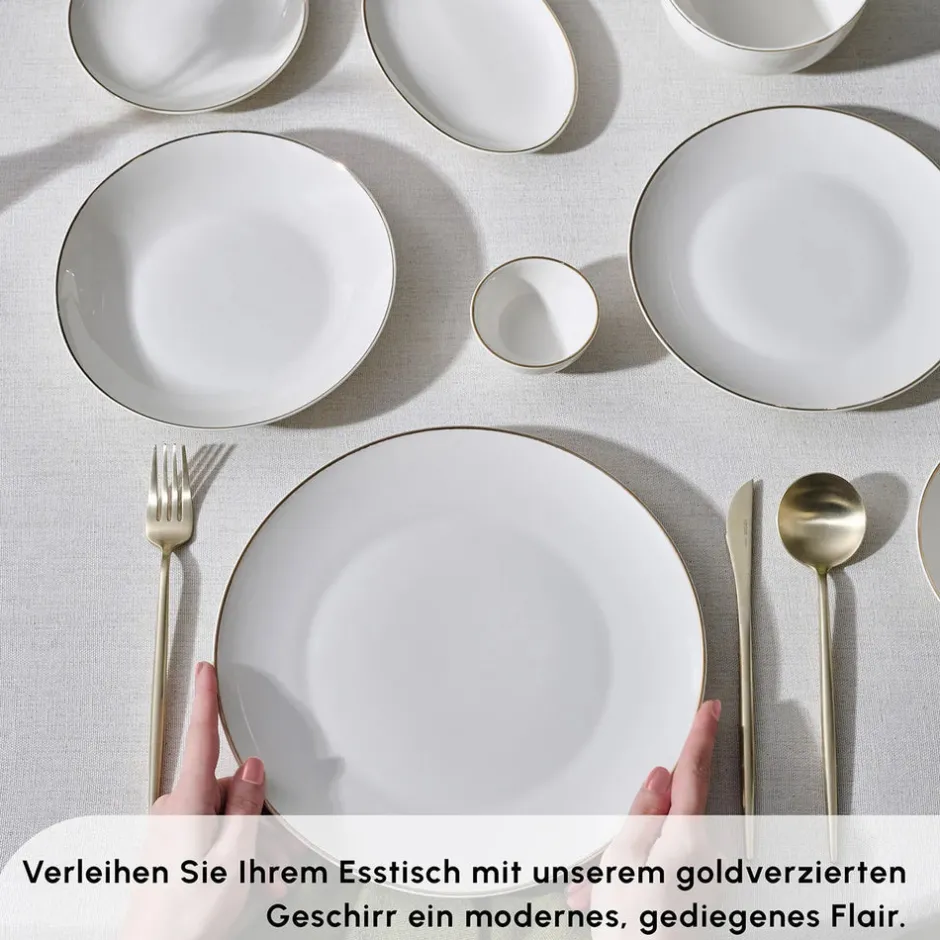 Karaca Tafelservice Für 12 Personen-Marcelo Geschirr und Frühstücks Set, 88 Teilig Gold