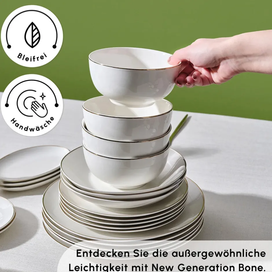 Karaca Tafelservice Für 12 Personen-Marcelo Geschirr und Frühstücks Set, 88 Teilig Gold