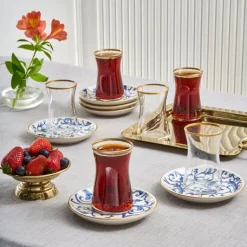Karaca Teegläser Sets-Mare 12-teiliges Glas-Türkisches Tee-Set für 6 Personen, 170 ml, Transparent Blau01