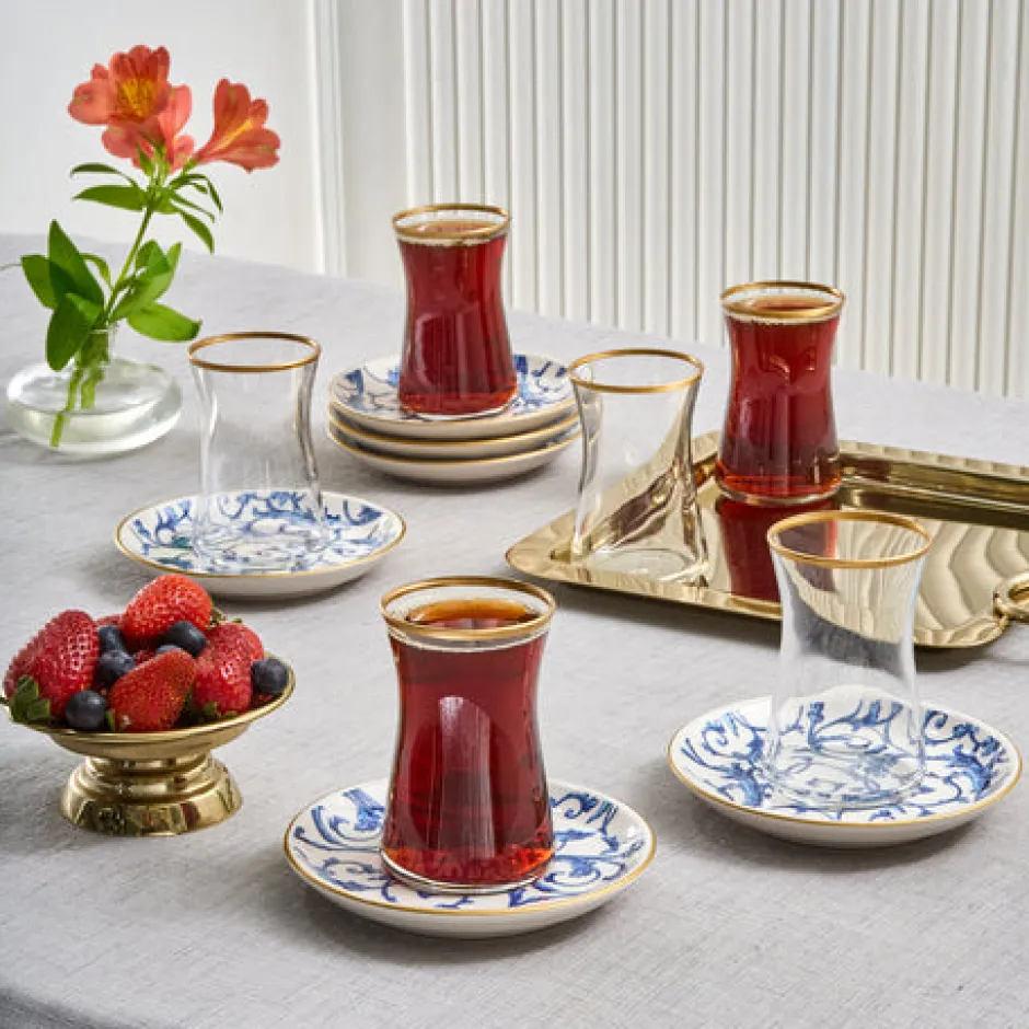 Karaca Teegläser Sets-Mare 12-teiliges Glas-Türkisches Tee-Set für 6 Personen, 170 ml, Transparent Blau01