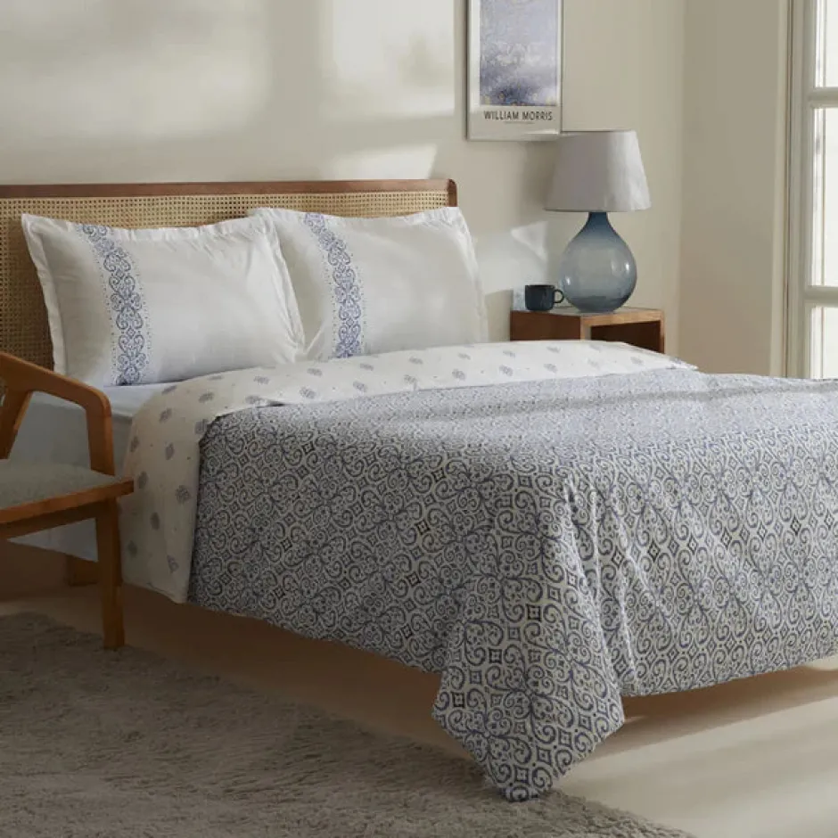 Karaca Bettwäsche-Marino Bettwäsche-Set aus 100 % türkischer Baumwolle, Doppelbett, Blau