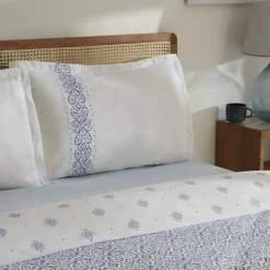 Karaca Bettwäsche-Marino Bettwäsche-Set aus 100 % türkischer Baumwolle, Doppelbett, Blau