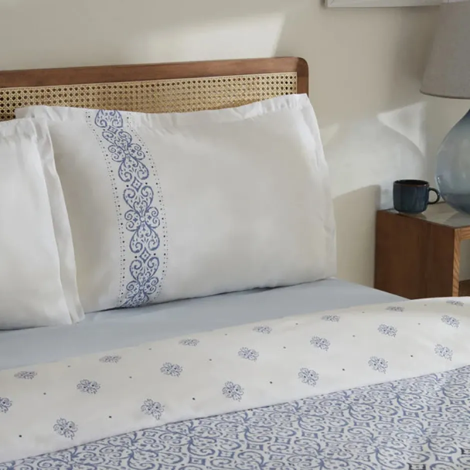 Karaca Bettwäsche-Marino Bettwäsche-Set aus 100 % türkischer Baumwolle, Doppelbett, Blau