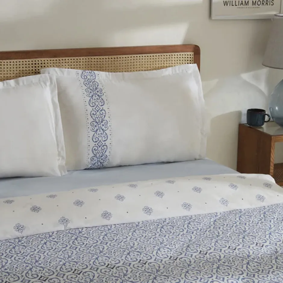 Karaca Bettwäsche-Marino Bettwäsche-Set aus 100 % türkischer Baumwolle, Doppelbett, Blau