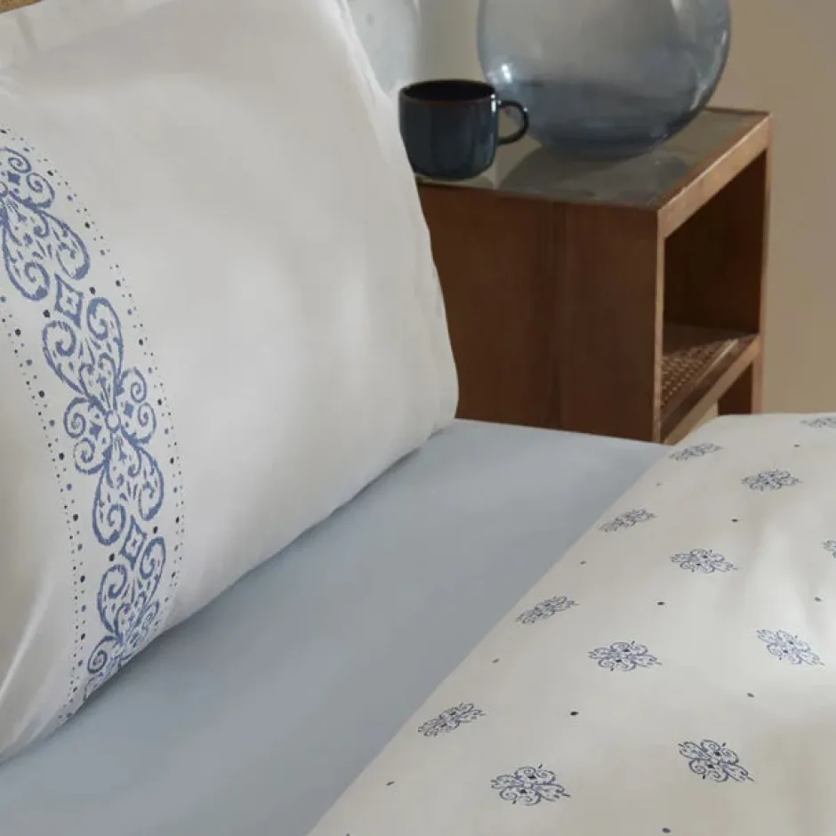Karaca Bettwäsche-Marino Bettwäsche-Set aus 100 % türkischer Baumwolle, Doppelbett, Blau