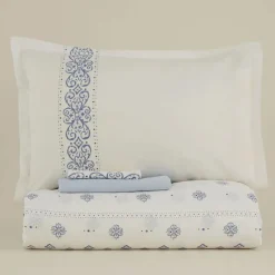 Karaca Bettwäsche-Marino Bettwäsche-Set aus 100 % türkischer Baumwolle, Doppelbett, Blau