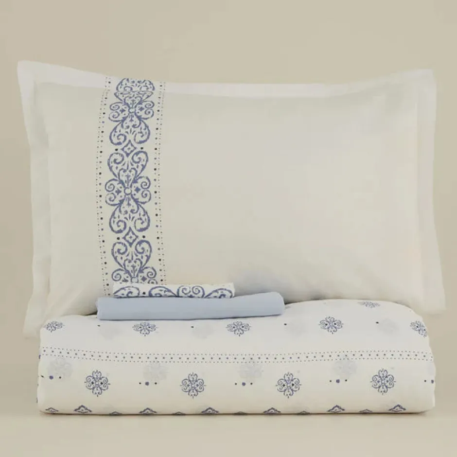 Karaca Bettwäsche-Marino Bettwäsche-Set aus 100 % türkischer Baumwolle, Doppelbett, Blau