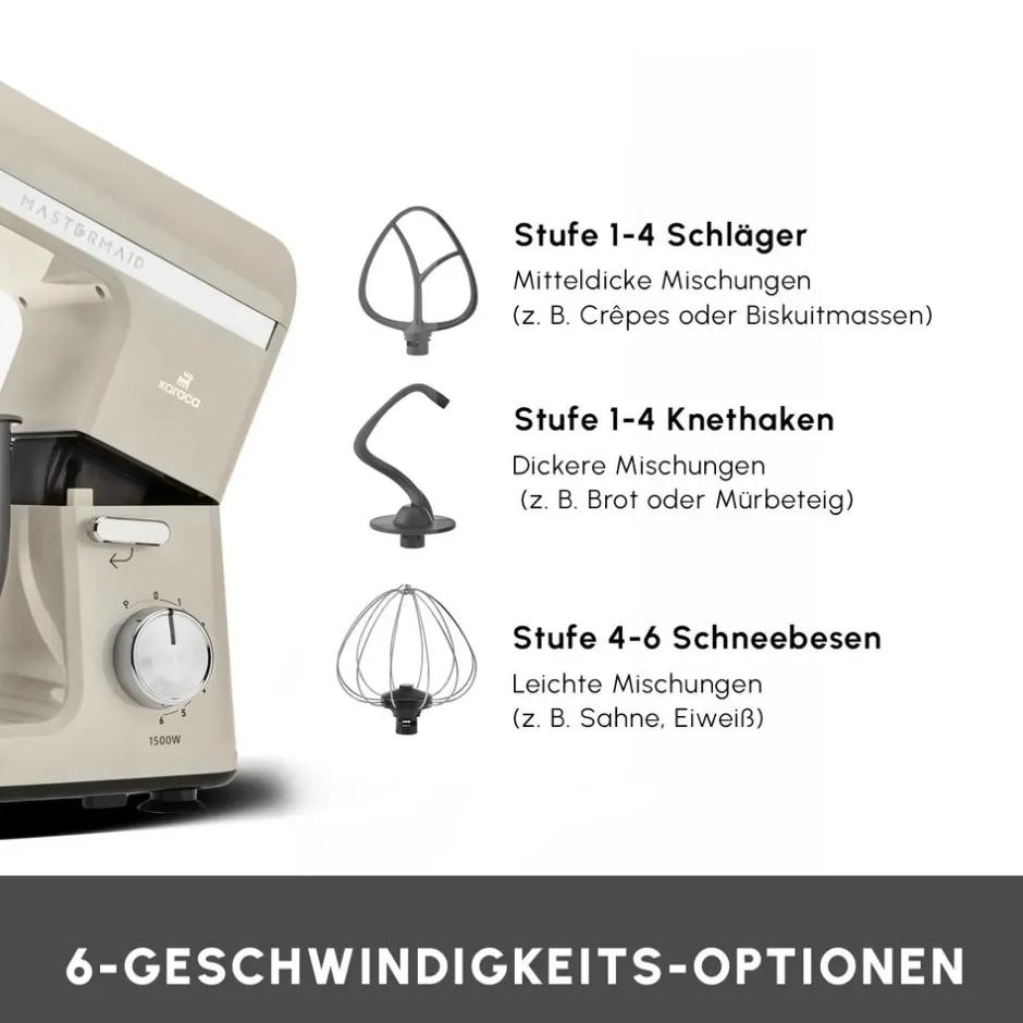 Karaca Küchenchef-Mastermaıd Chef Pro Doppelarm Standmixer Soft Cream, 5L, 1500W Weıche Creme