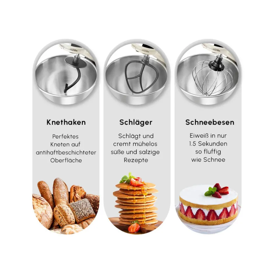 Karaca Küchenchef-Mastermaıd Chef Pro Doppelarm Standmixer Soft Cream, 5L, 1500W Weıche Creme