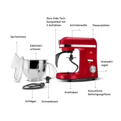 Karaca Küchenchef-Mastermaid Chef Pro Doppelarm Küchenchef Imperial Rot, 5L, 1500W Kırschrot
