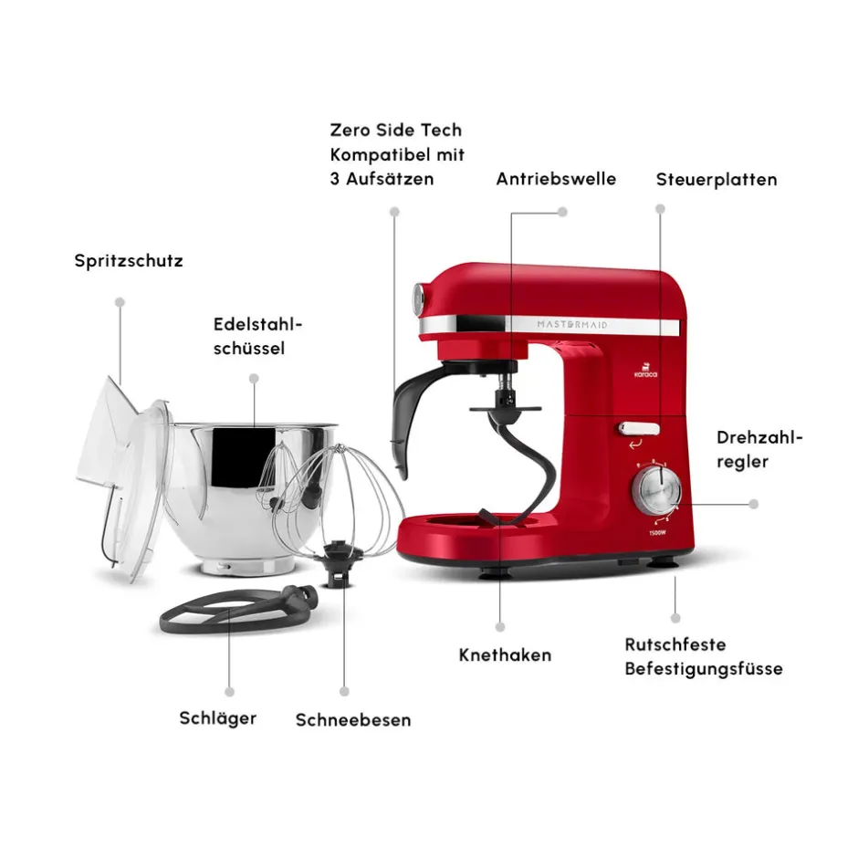Karaca Küchenchef-Mastermaid Chef Pro Doppelarm Küchenchef Imperial Rot, 5L, 1500W Kırschrot