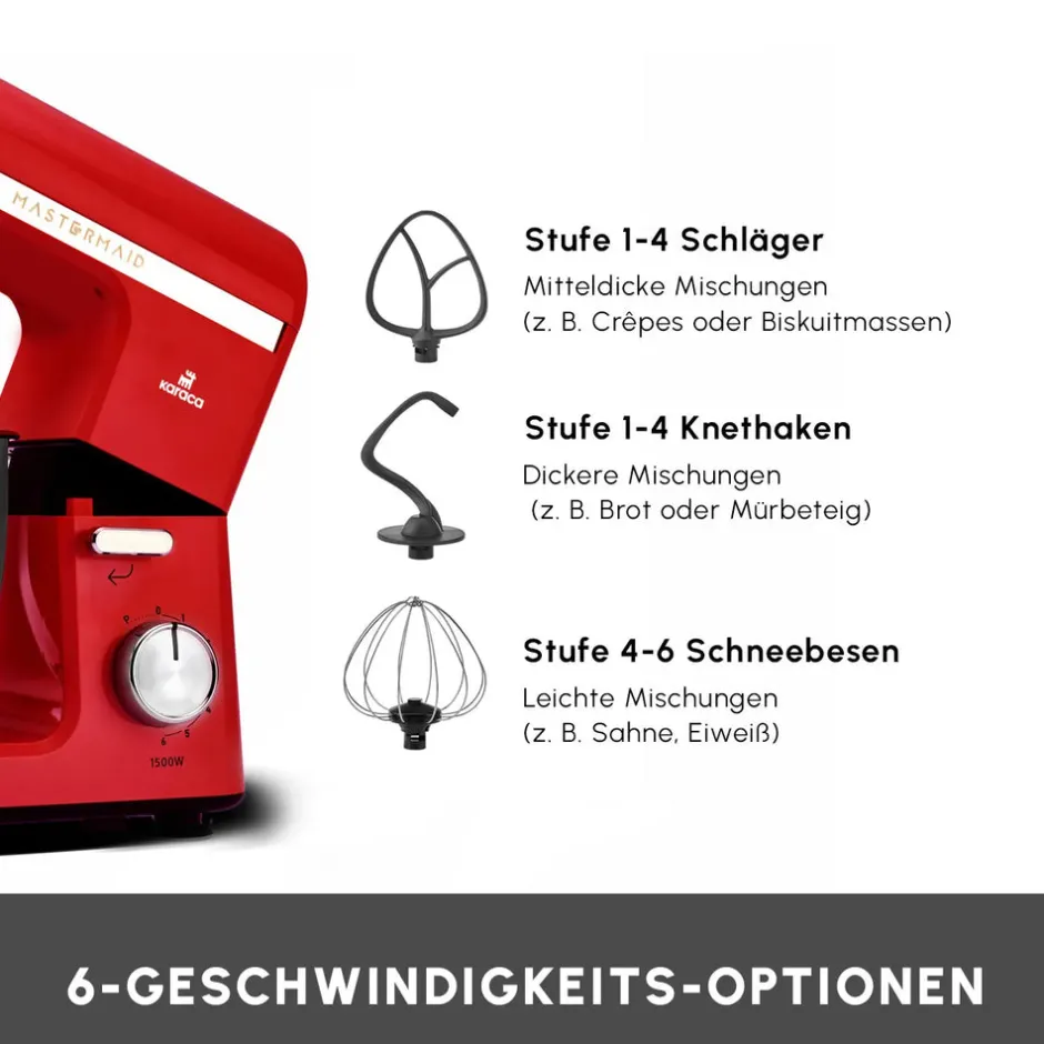 Karaca Küchenchef-Mastermaid Chef Pro Doppelarm Küchenchef Imperial Rot, 5L, 1500W Kırschrot