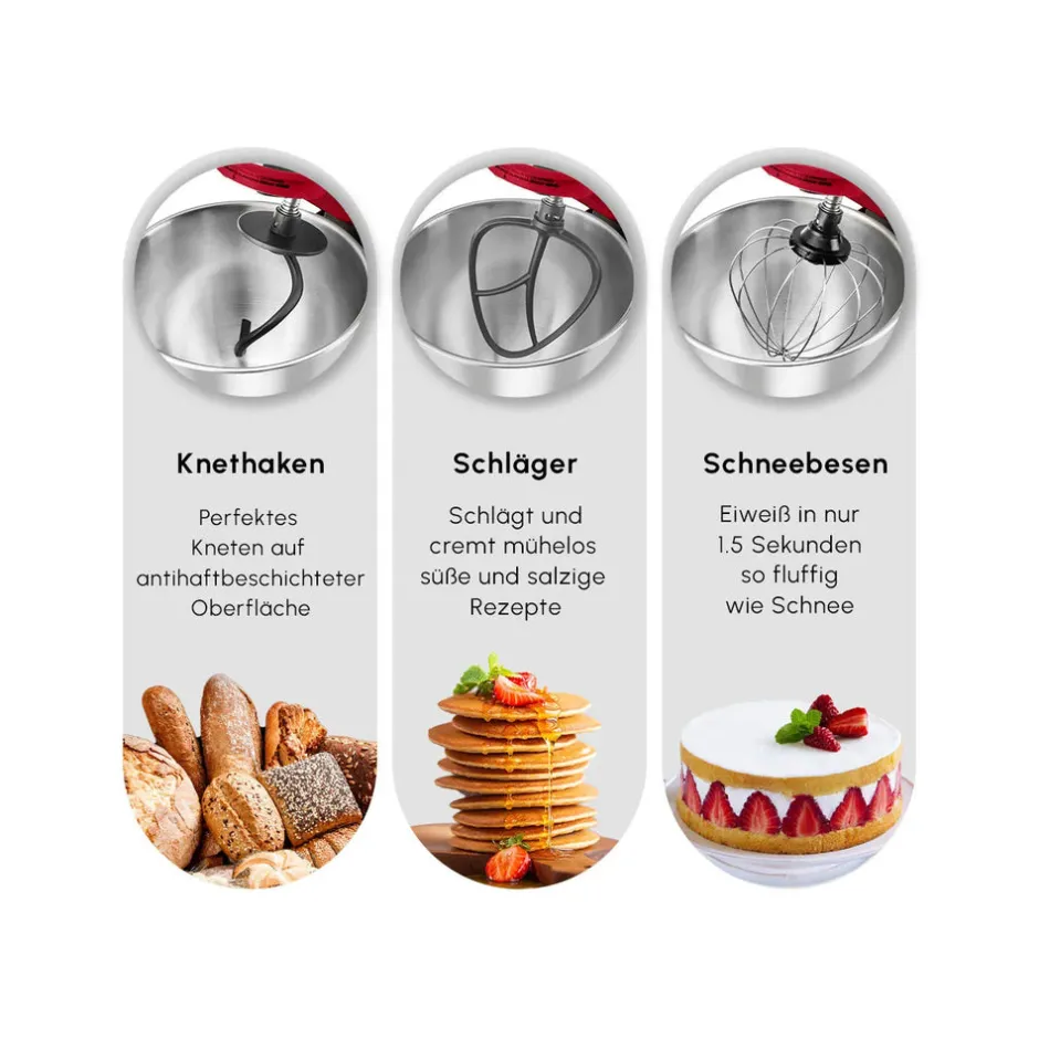Karaca Küchenchef-Mastermaid Chef Pro Doppelarm Küchenchef Imperial Rot, 5L, 1500W Kırschrot