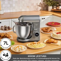 Karaca Küchenchef-Mastermaid Chef Ultra D2000W Küchenmaschine mit Digitaldisplay Galaxy Grey 7L