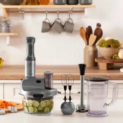 Karaca Küchenmaschine-Mastermaid Küchenroboter aus Stahlglas, Langer Mixer 8 ın 1, 2500 W, Galaxy Grey Galaxıe Grau