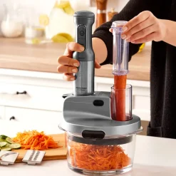 Karaca Küchenmaschine-Mastermaid Küchenroboter aus Stahlglas, Langer Mixer 8 ın 1, 2500 W, Galaxy Grey Galaxıe Grau