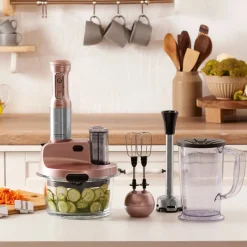 Karaca Küchenmaschine-Mastermaid Küchenroboter aus Stahlglas, Langer Mixer 8 ın 1, 2500 W, Rosegold