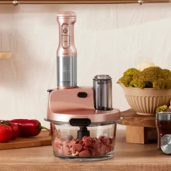 Karaca Küchenmaschine-Mastermaid Küchenroboter aus Stahlglas, Langer Mixer 8 ın 1, 2500 W, Rosegold