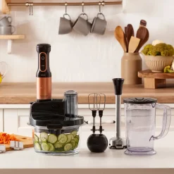 Karaca Küchenmaschine-Mastermaid Küchenroboter aus Stahlglas, Langer Mixer 8 ın 1, 2500 W, Black Copper Schwarz Kupfer