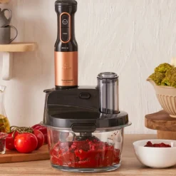 Karaca Küchenmaschine-Mastermaid Küchenroboter aus Stahlglas, Langer Mixer 8 ın 1, 2500 W, Black Copper Schwarz Kupfer