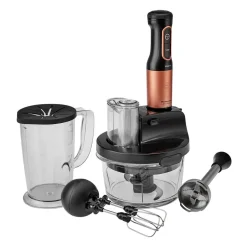 Karaca Küchenmaschine-Mastermaid Küchenroboter aus Stahlglas, Langer Mixer 8 ın 1, 2500 W, Black Copper Schwarz Kupfer