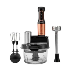 Karaca Küchenmaschine-Mastermaid Küchenroboter aus Stahlglas, Langer Mixer 8 ın 1, 2500 W, Black Copper Schwarz Kupfer
