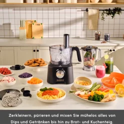 Karaca Küchenmaschine-Mastermaid Power Max 11 in 1 Küchenroboter, Schwarz-Silber Matt, 2500 W Schwarz Sılber