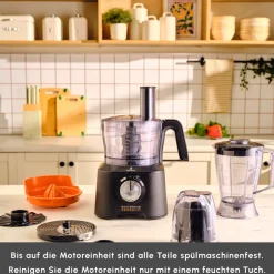 Karaca Küchenmaschine-Mastermaid Power Max 11 in 1 Küchenroboter, Schwarz-Silber Matt, 2500 W Schwarz Sılber