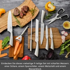 Karaca Messersets-Meister Bremen Deutscher Stahl 9-teiliges Messerset Inox