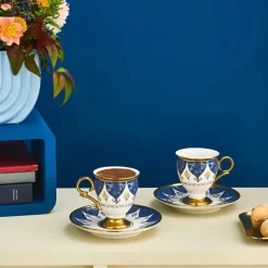Karaca Mokka & Espressotassen Set-Merve 2-teiliges Kaffeetassenset für 2 Personen, 100 ml Blau01