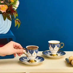 Karaca Mokka & Espressotassen Set-Merve 2-teiliges Kaffeetassenset für 2 Personen, 100 ml Blau01