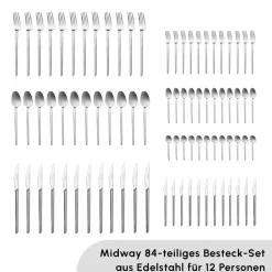 Karaca Bestecksets Für 12 Personen-Midway Besteckset, 84 teilig, 12 Personen Platın