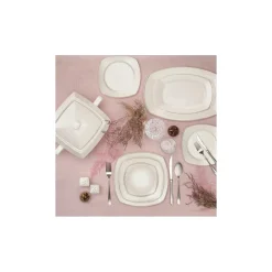 Karaca Tafelservice Für 12 Personen-Mixed Platin Tafelservice- Set, 60- teilig Weıß01
