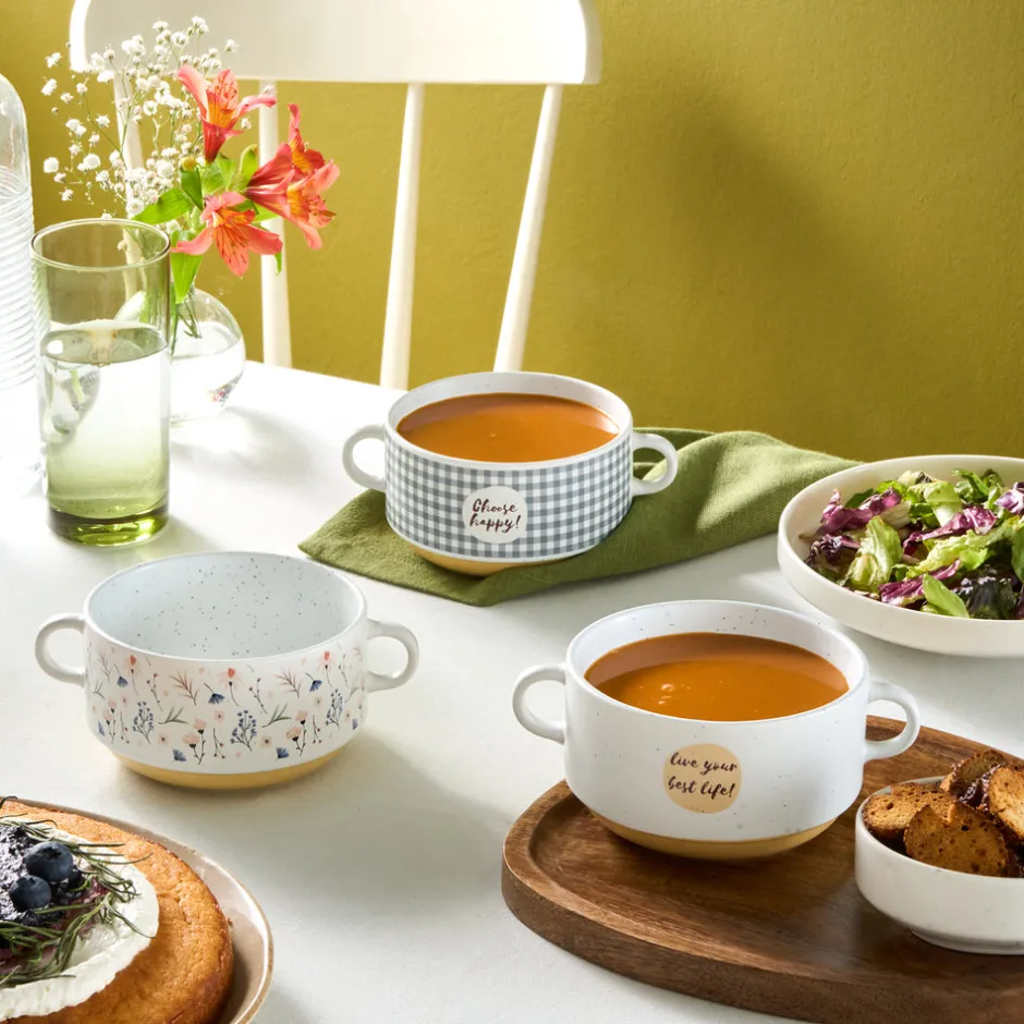 Karaca Schüssel/Bowl-Monet Flower Suppenschalen-Set, 3-teilig, 460 ml Multıfarben
