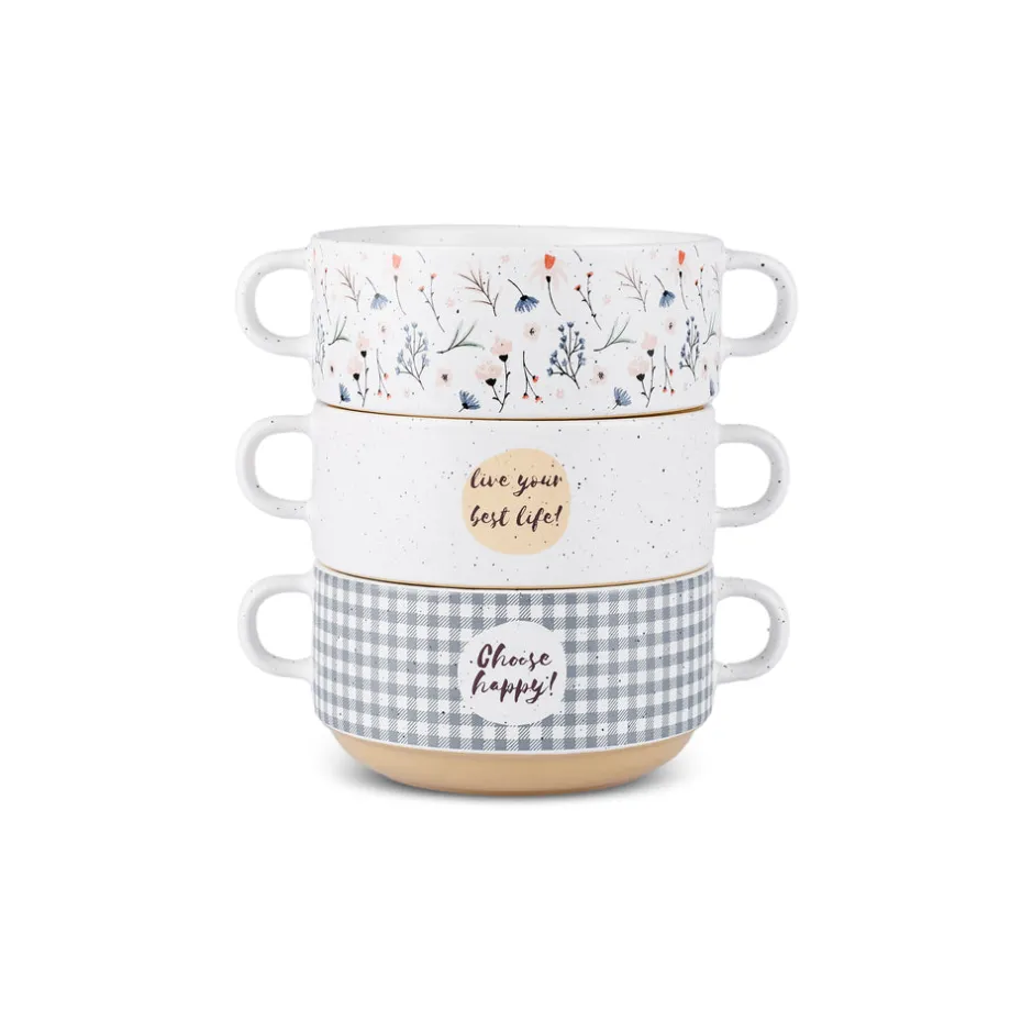 Karaca Schüssel/Bowl-Monet Flower Suppenschalen-Set, 3-teilig, 460 ml Multıfarben