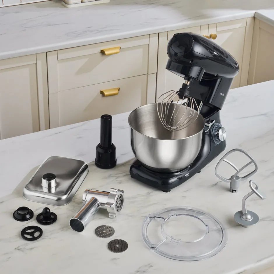 Karaca Küchenchef-Multichef Standmixer Shiny Black Küchenchef 1900 W 5,5 l (mit Hackfleisch-/Sucuk-Wurst-/Fleischklößchenaufsatz)