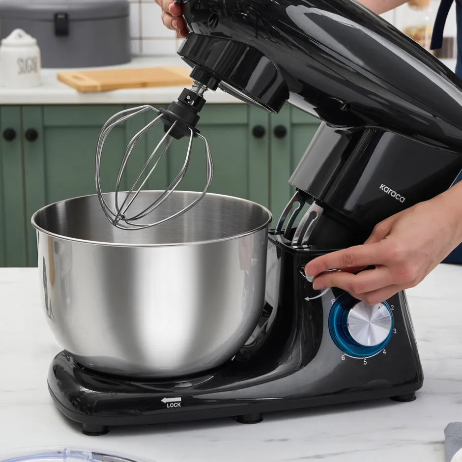 Karaca Küchenchef-Multichef Standmixer Shiny Black Küchenchef 1900 W 5,5 l (mit Hackfleisch-/Sucuk-Wurst-/Fleischklößchenaufsatz)