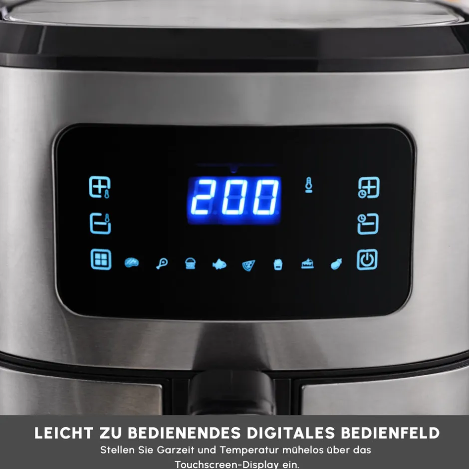 Karaca Heißluftfritteuse - Airfryer-Multifry XXL 7 Liter Airfryer mit digitalem Glasfenster Inox