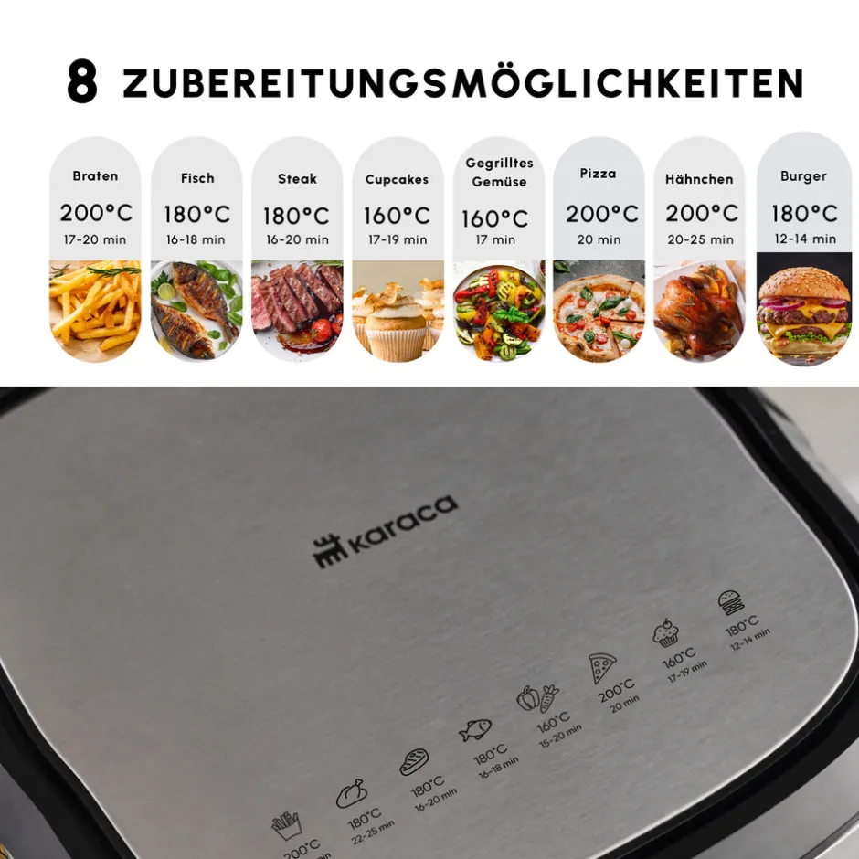 Karaca Heißluftfritteuse - Airfryer-Multifry XXL 7 Liter Airfryer mit digitalem Glasfenster Inox
