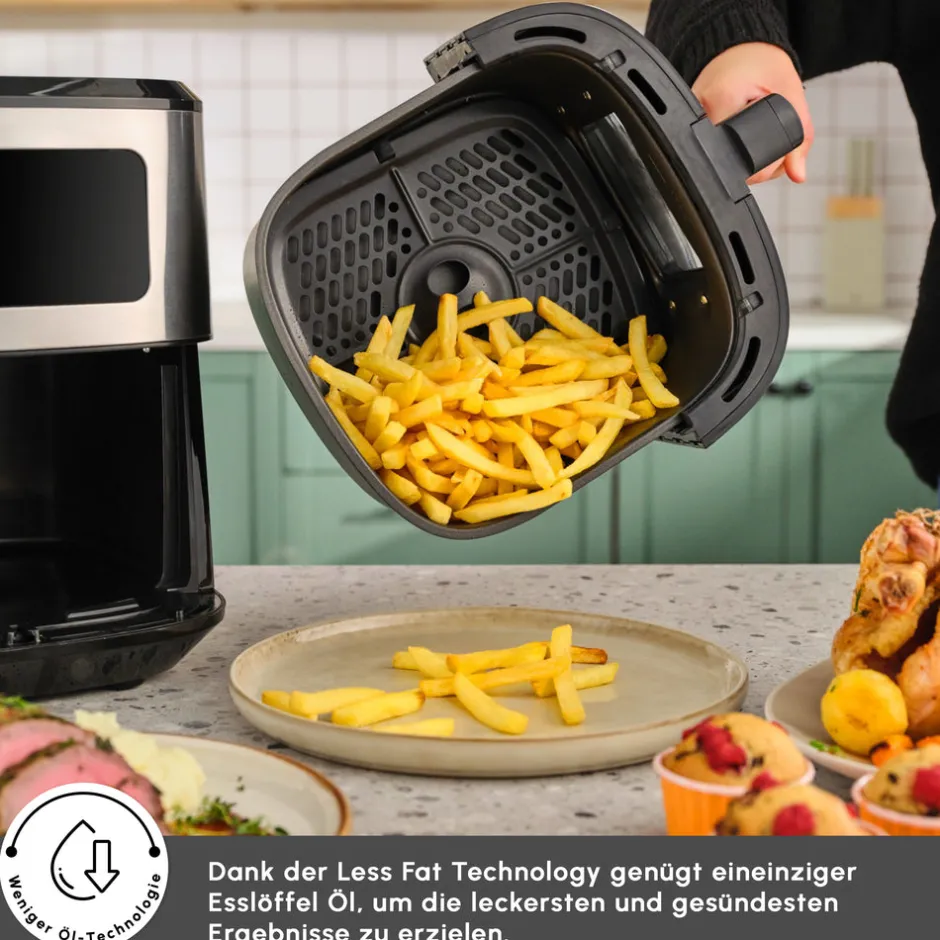 Karaca Heißluftfritteuse - Airfryer-Multifry XXL 7 Liter Airfryer mit digitalem Glasfenster Inox