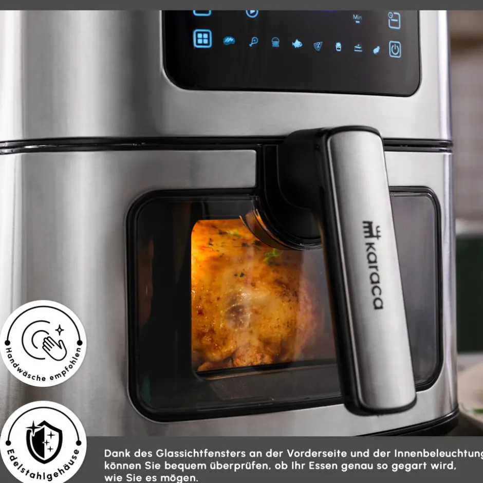 Karaca Heißluftfritteuse - Airfryer-Multifry XXL 7 Liter Airfryer mit digitalem Glasfenster Inox