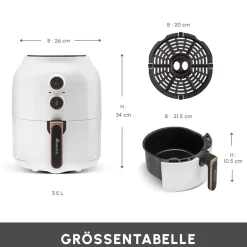 Karaca Heißluftfritteuse - Airfryer-Multifry Weiß Heißluftfritteuse Ölfreie Fritteuse, 3.5L, 1300W Weıß