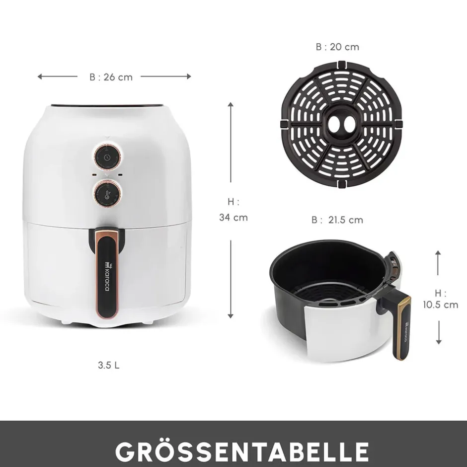 Karaca Heißluftfritteuse - Airfryer-Multifry Weiß Heißluftfritteuse Ölfreie Fritteuse, 3.5L, 1300W Weıß