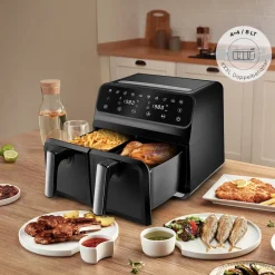Karaca Heißluftfritteuse - Airfryer-Multifry XXXL 4+4 Liter digitaler Airfryer mit zwei Kammern Inox