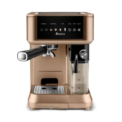Karaca Espressomaschine|Kaffeemaschinen-MyCaffe Barista S10 Automatische Siebträger Maschine mit integriertem Milchbehälter – Walnut Brown