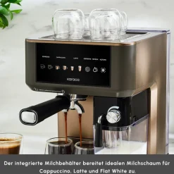 Karaca Espressomaschine|Kaffeemaschinen-MyCaffe Barista S10 Automatische Siebträger Maschine mit integriertem Milchbehälter – Walnut Brown